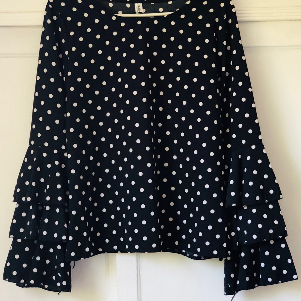black blouse, white polka dots- perfect condition